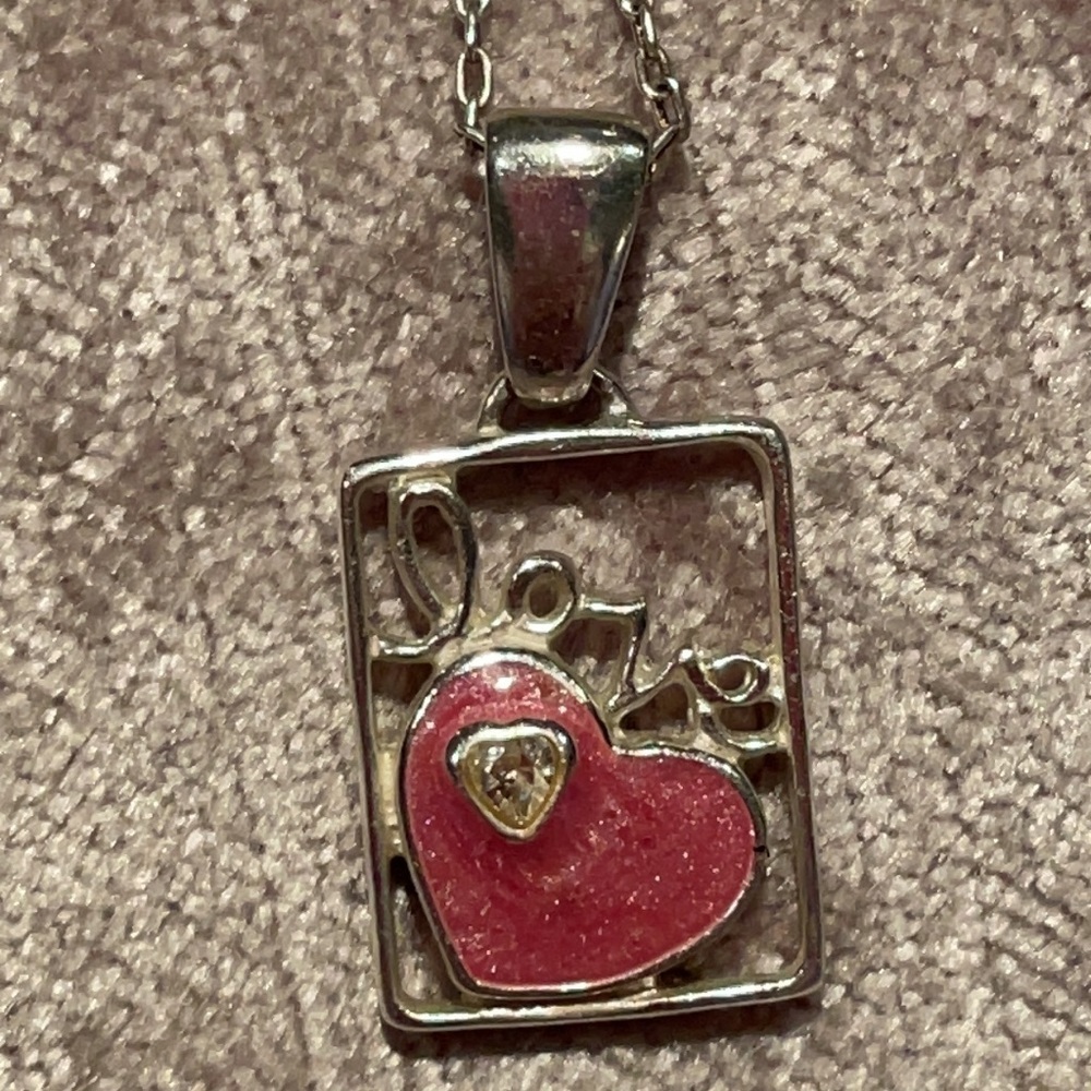 LOVE Heart Pendant 925 Sterling Silver Necklace 17” - Picture 4 of 7